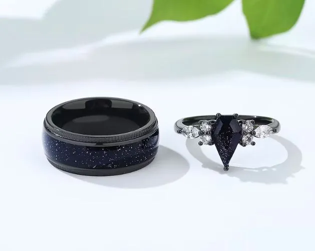 Kite Cut Orion Nebula Ring Set, Matching Couple Rings