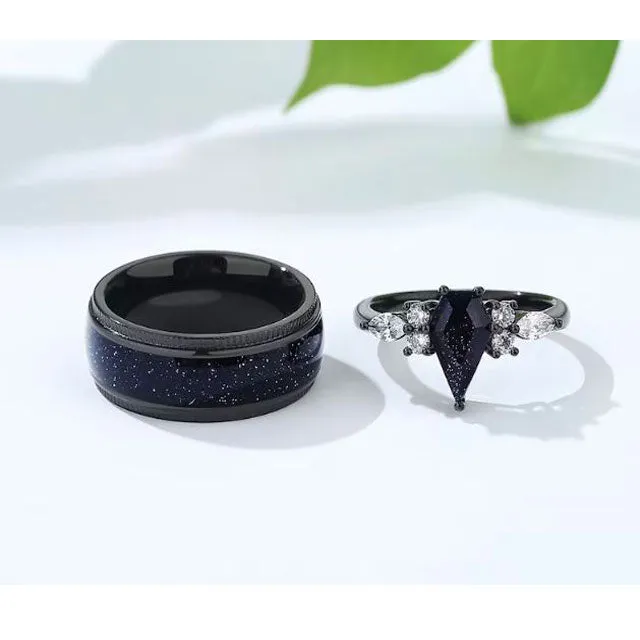 Kite Cut Orion Nebula Ring Set, Matching Couple Rings