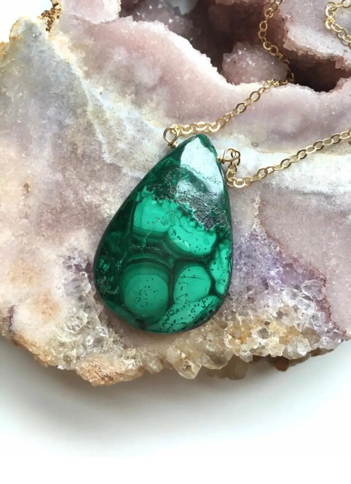 Large Malachite Statement Necklace on Gold