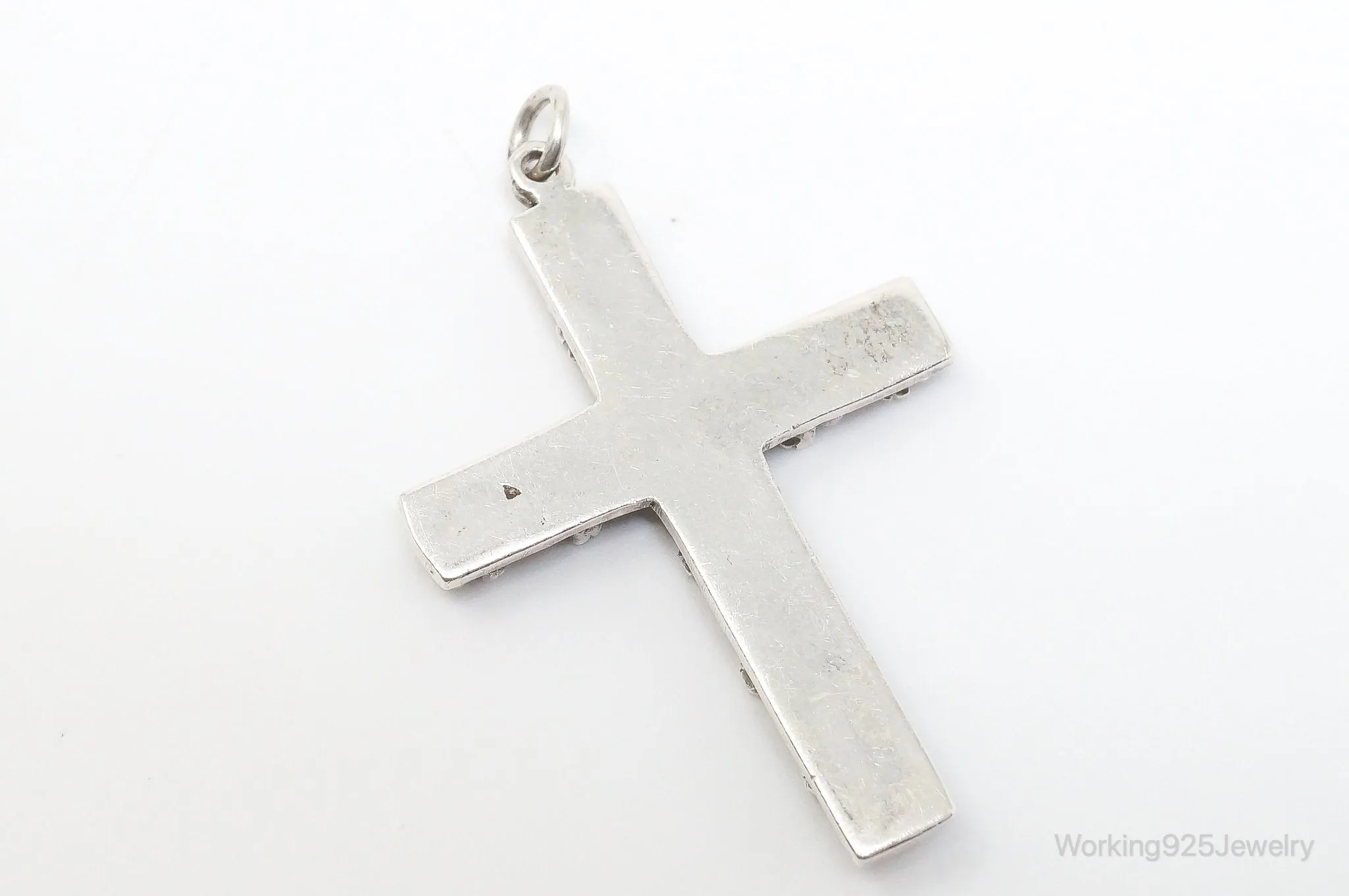 Large Vintage Blooming Flowers Cross Sterling Silver Necklace Pendant