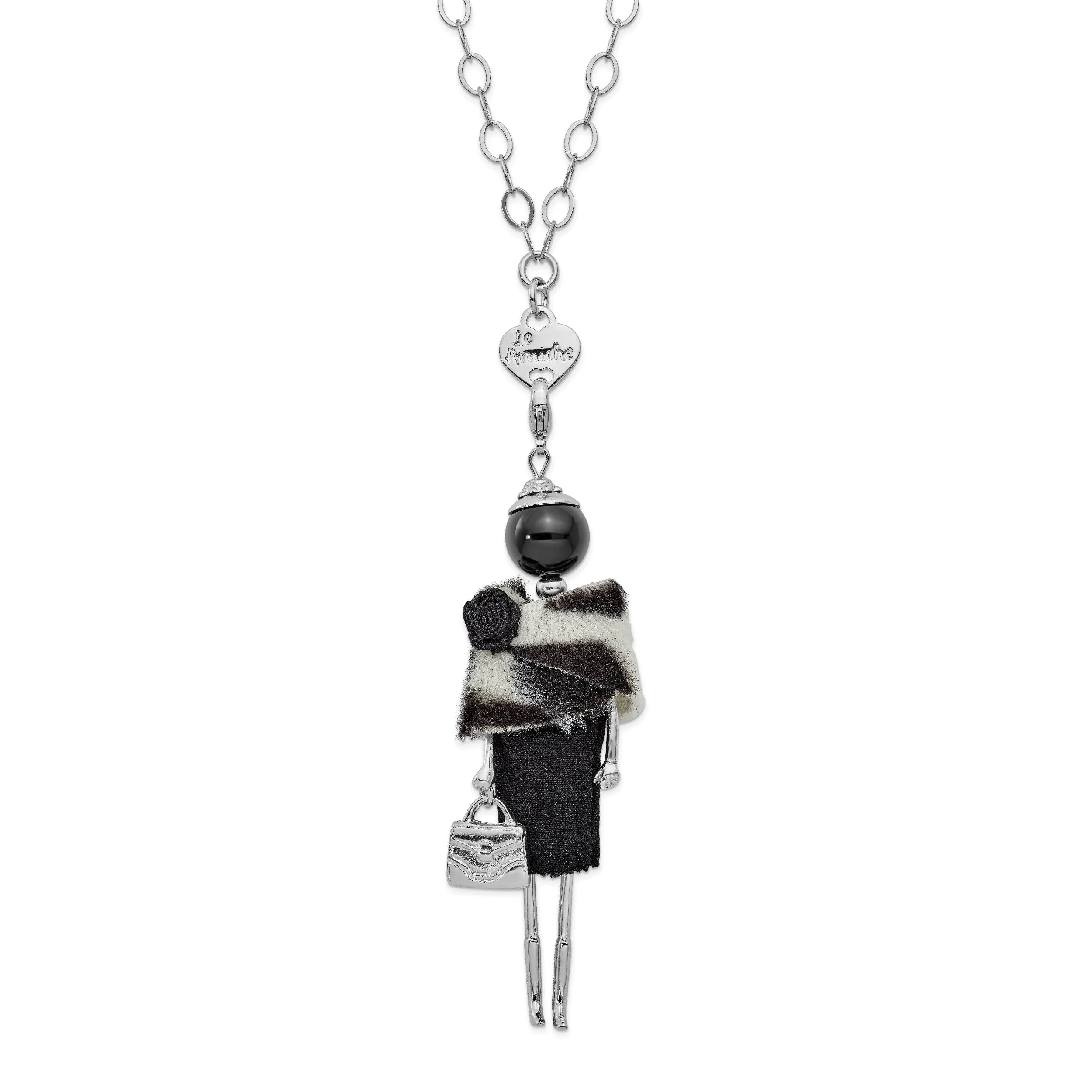 Le Amiche Onyx Black White Fur Doll Charm Chain