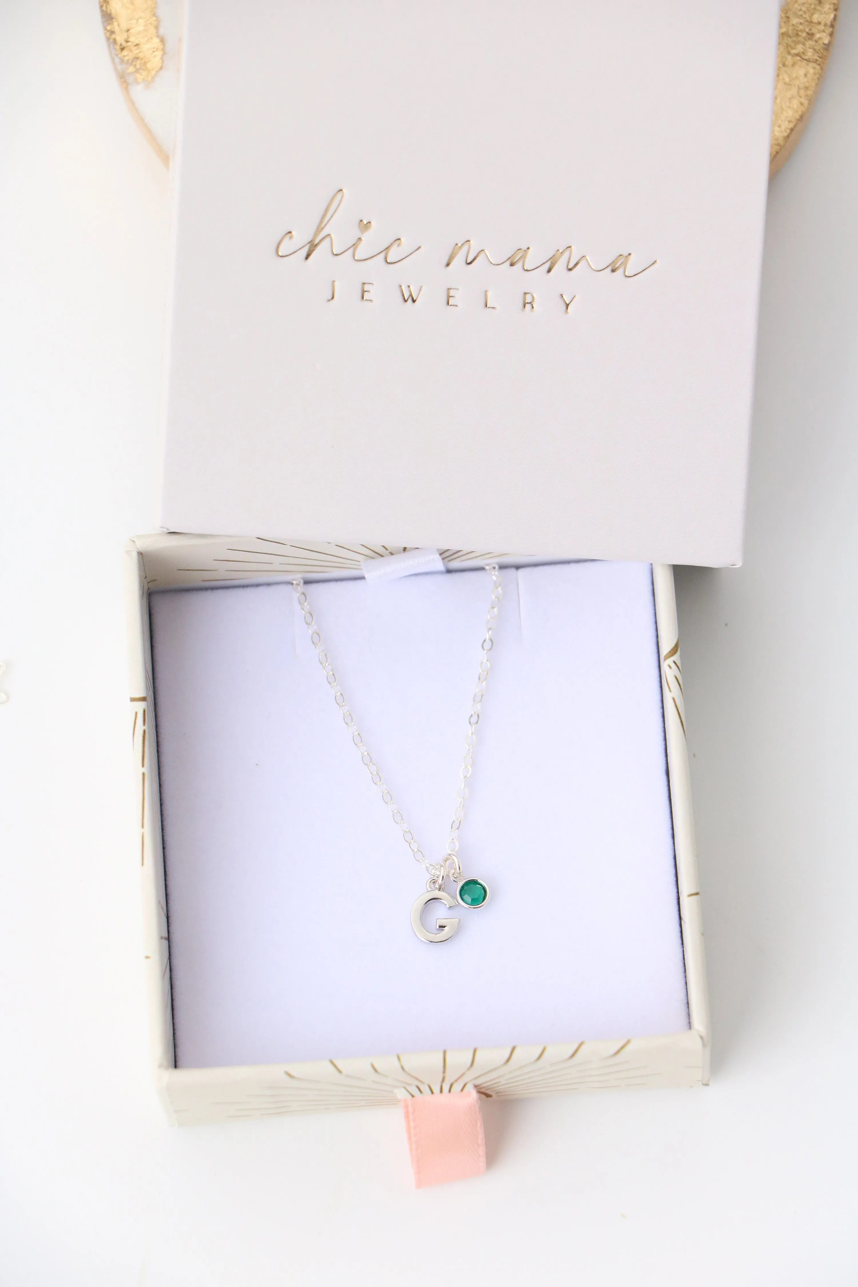 letter charm   birthstone { silver   gold }