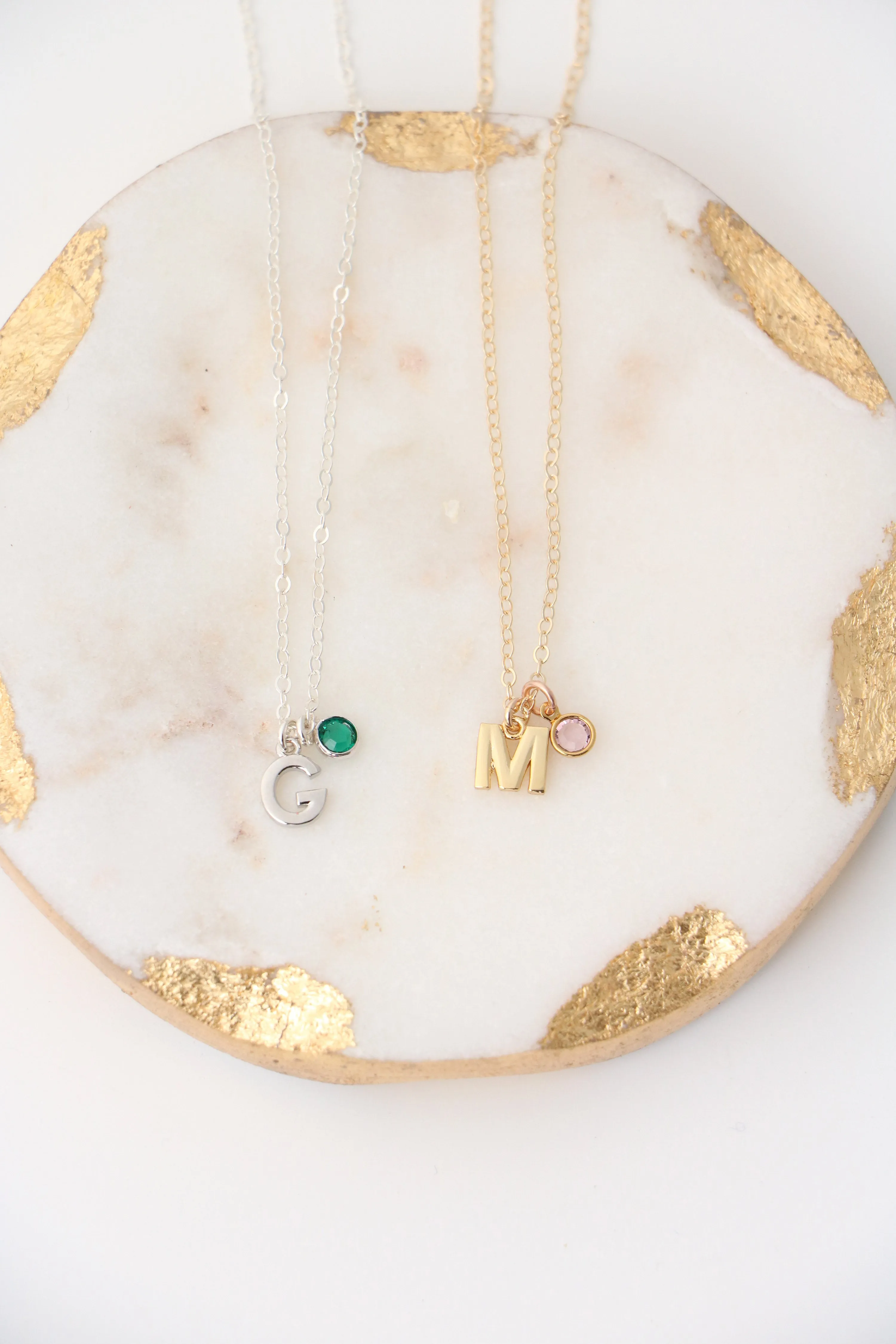 letter charm   birthstone { silver   gold }