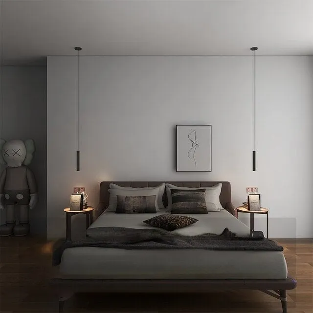 Modern Bedroom Bedside Pendant LampMinimalist Nordic Bedside Room Cylindrical Long Tube Small Chandelier Home Decor Indoor Light