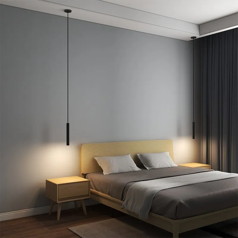 Modern Bedroom Bedside Pendant LampMinimalist Nordic Bedside Room Cylindrical Long Tube Small Chandelier Home Decor Indoor Light