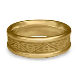 Narrow Self Bordered Trinity Knot Wedding Ring in 14K Yellow Gold