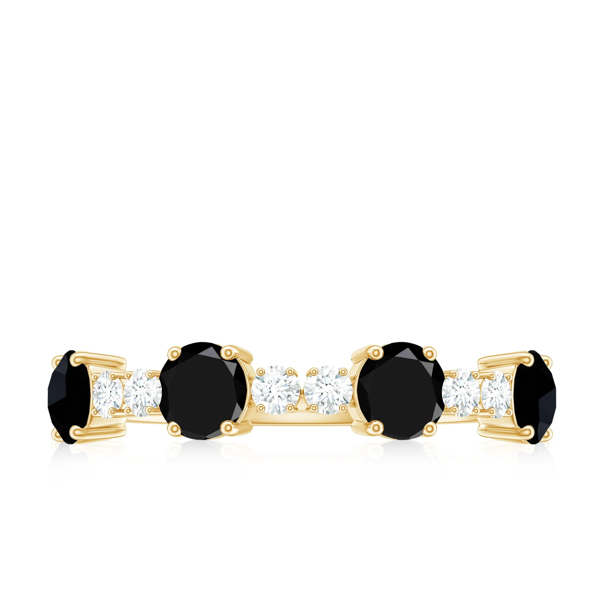 Natural Black Onyx Half Eternity Ring with Diamond