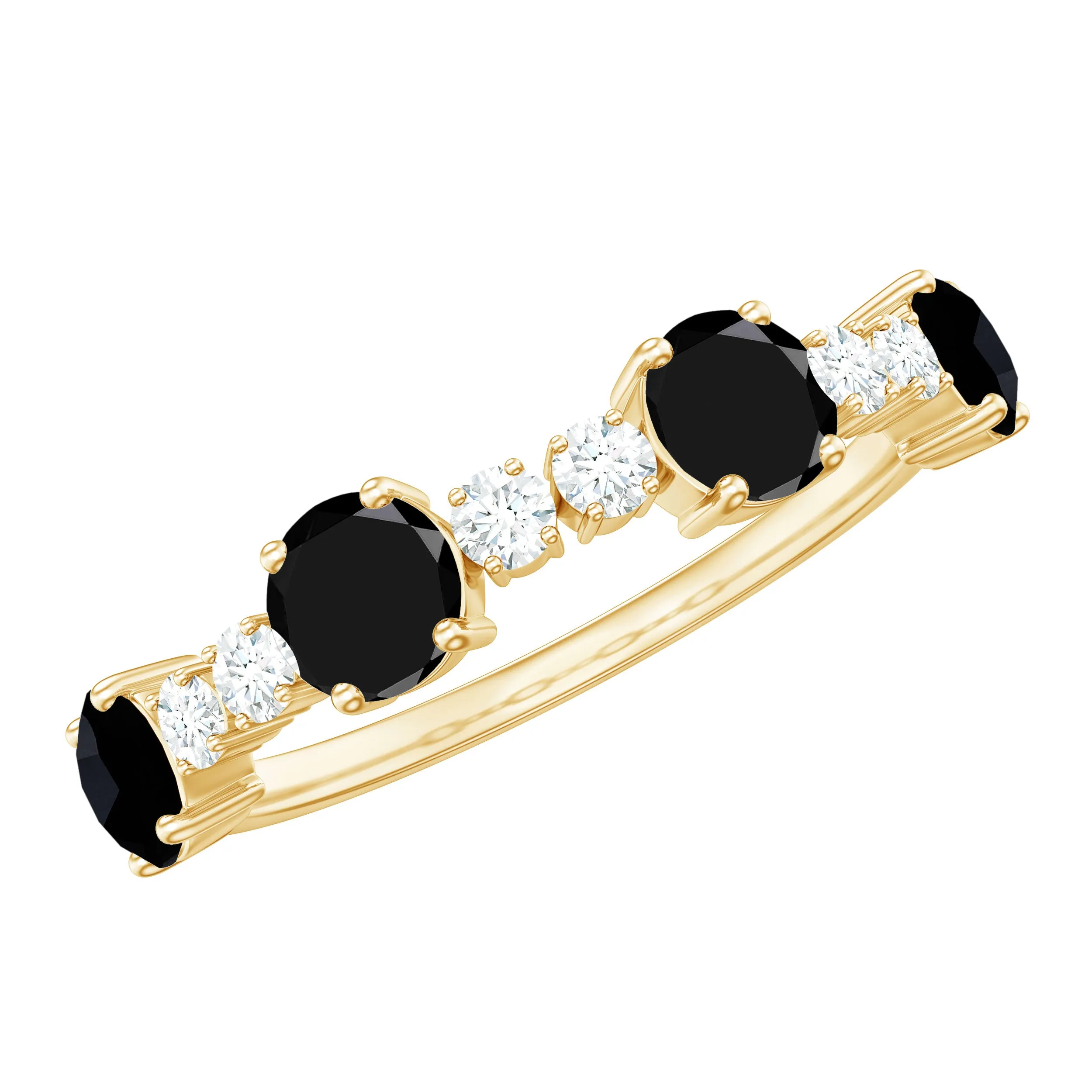 Natural Black Onyx Half Eternity Ring with Diamond