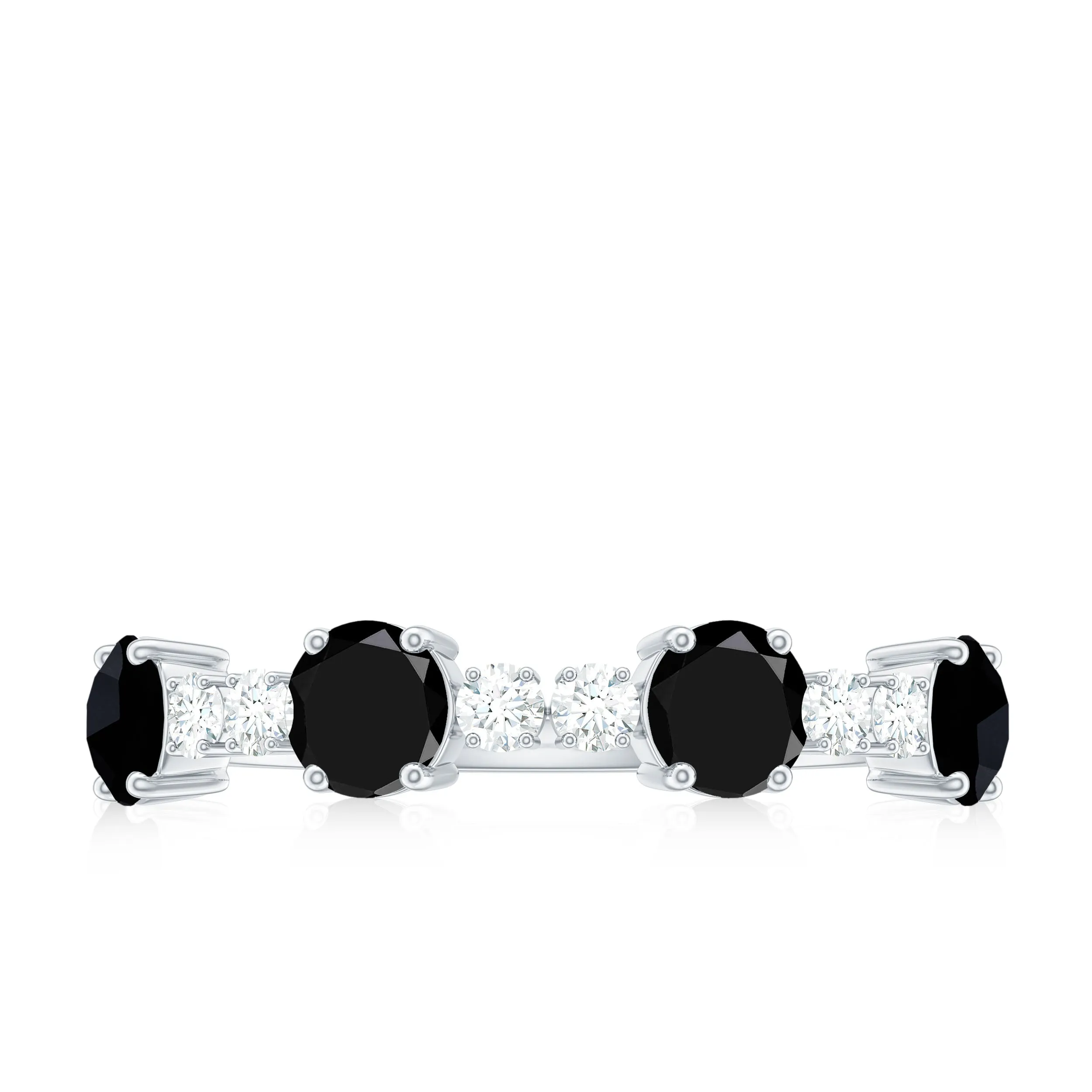 Natural Black Onyx Half Eternity Ring with Diamond