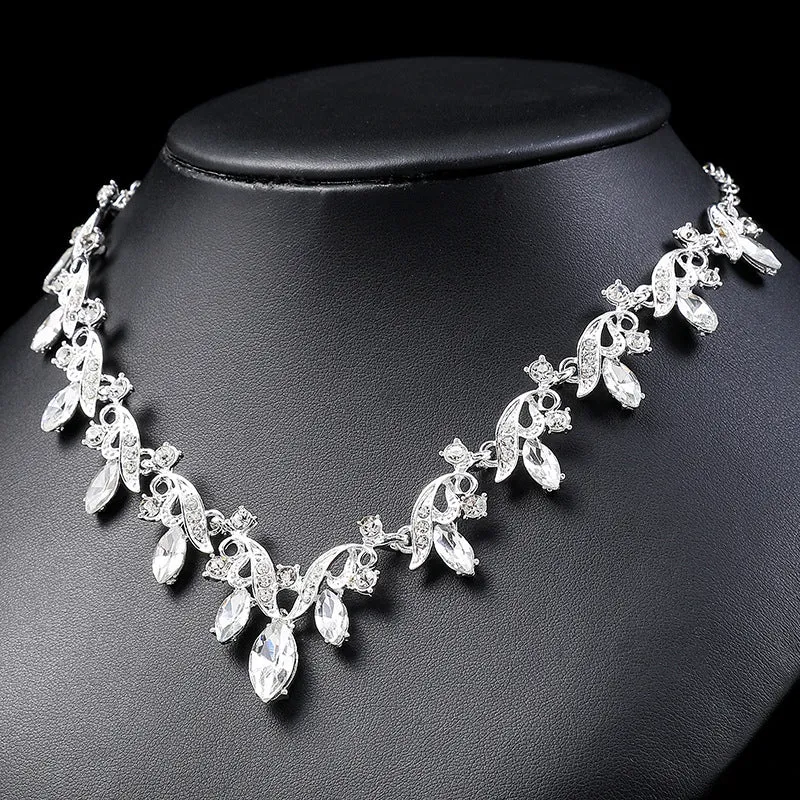 New Style bridal necklace and earrings set, crystal gemstone short clavicle chain, two-piece set for women