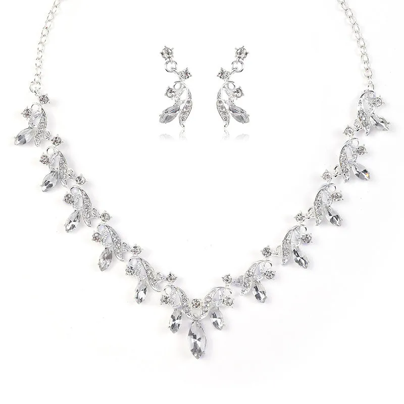 New Style bridal necklace and earrings set, crystal gemstone short clavicle chain, two-piece set for women