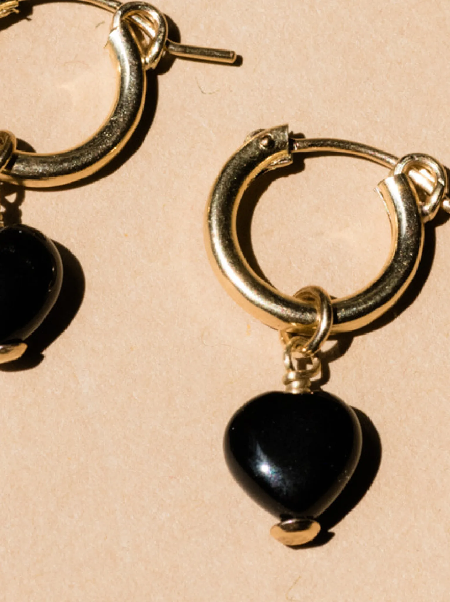 Onyx Heart Huggie Hoops