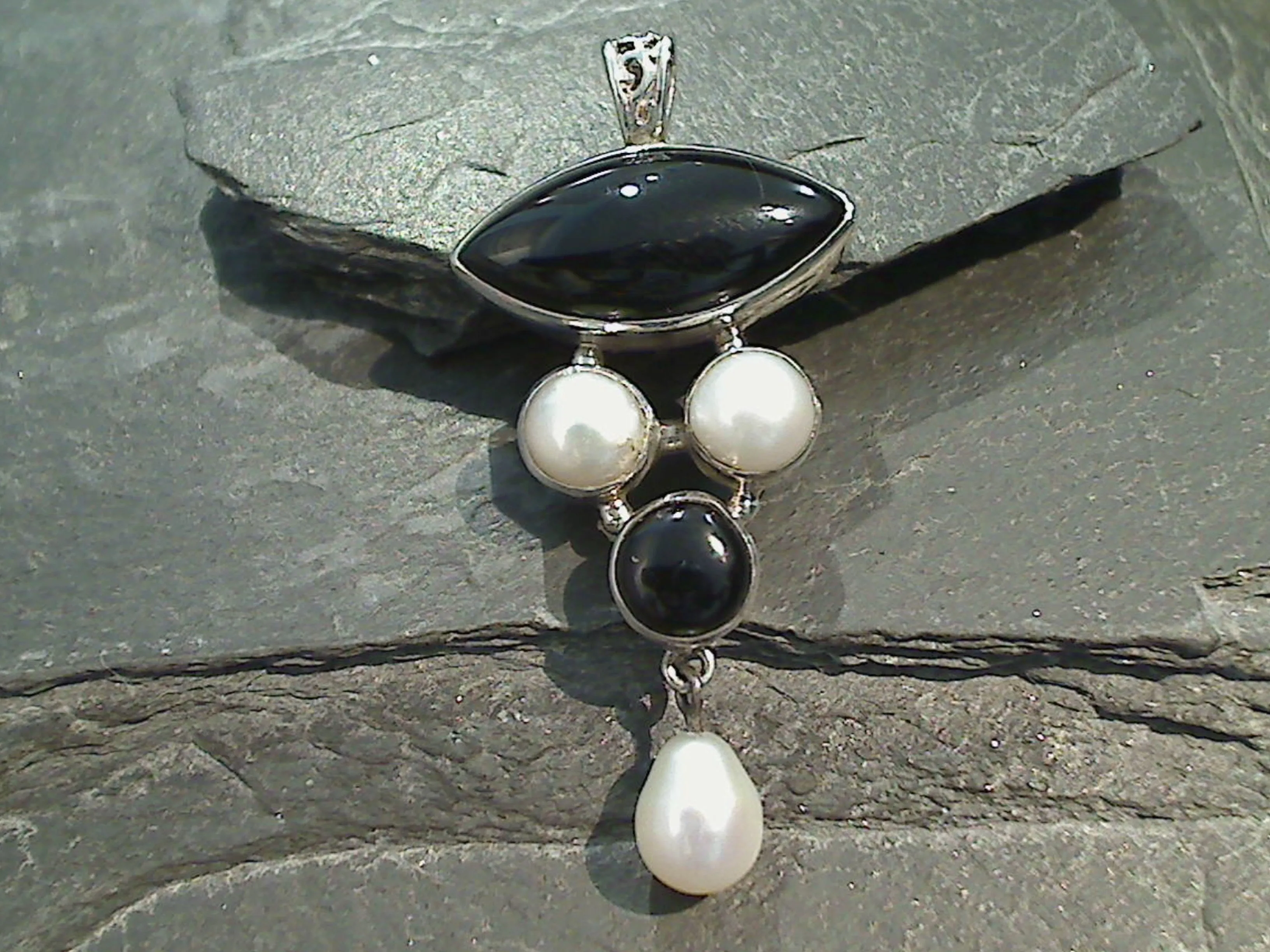 Onyx, Pearl, Sterling Silver Pendant