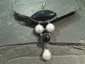 Onyx, Pearl, Sterling Silver Pendant