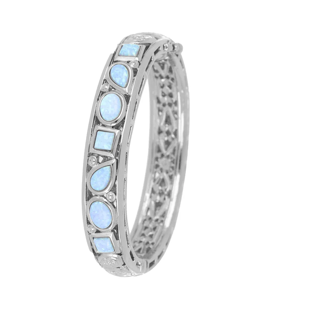 Opalas do Mar Opal 7 Blue Opal Hinged Bracelet Silver