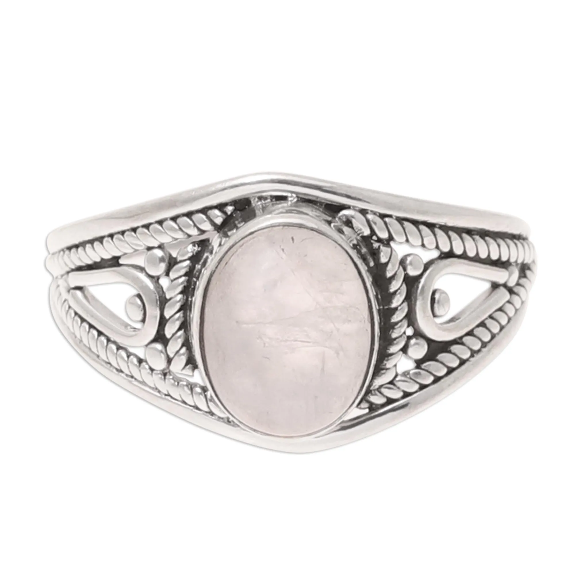 Oval Rainbow Moonstone Cocktail Ring from India - Gleaming Appeal | NOVICA