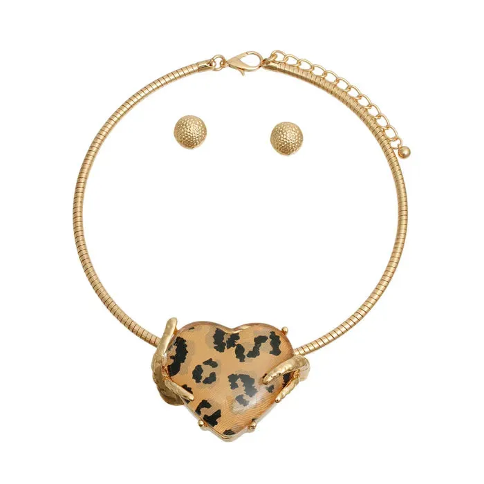 Pendant Necklace Heart Leopard for Women