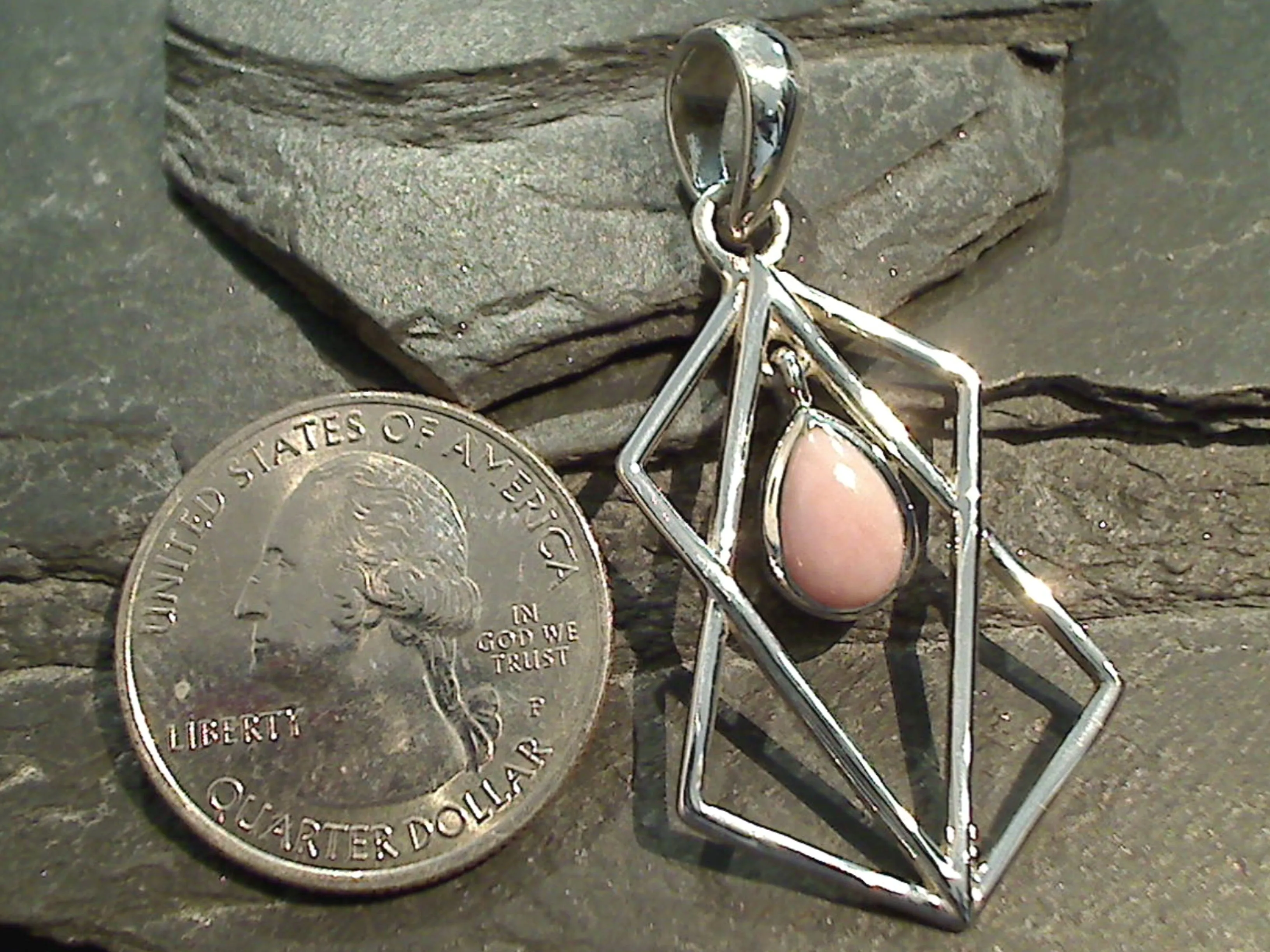 Pink Opal, Sterling Silver Pendant