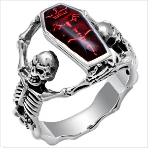 Punk Vintage Vampire Coffin Skull Ring Rock Style Men's Finger Ring