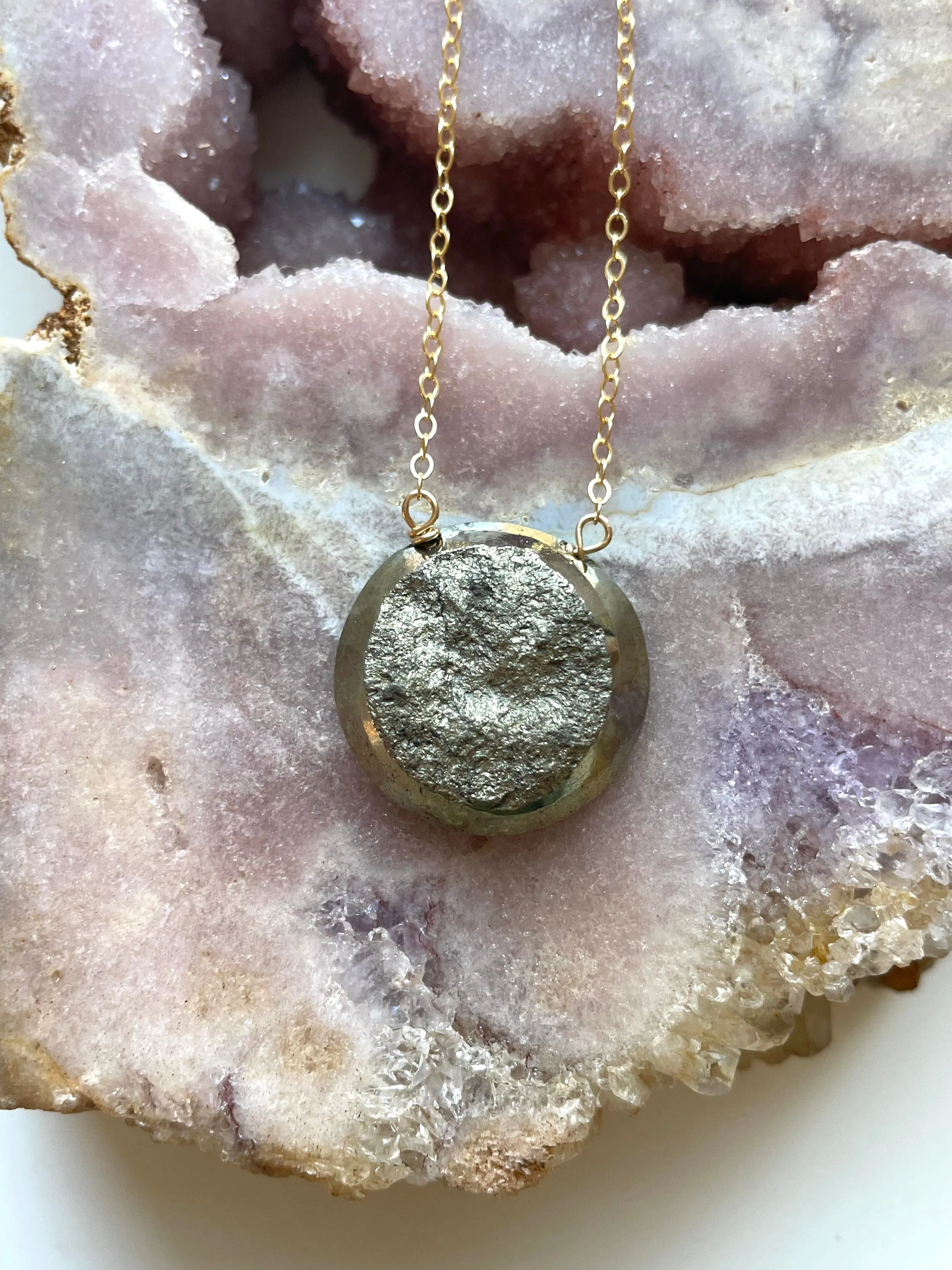 Pyrite Pendant Necklace on Gold Fill