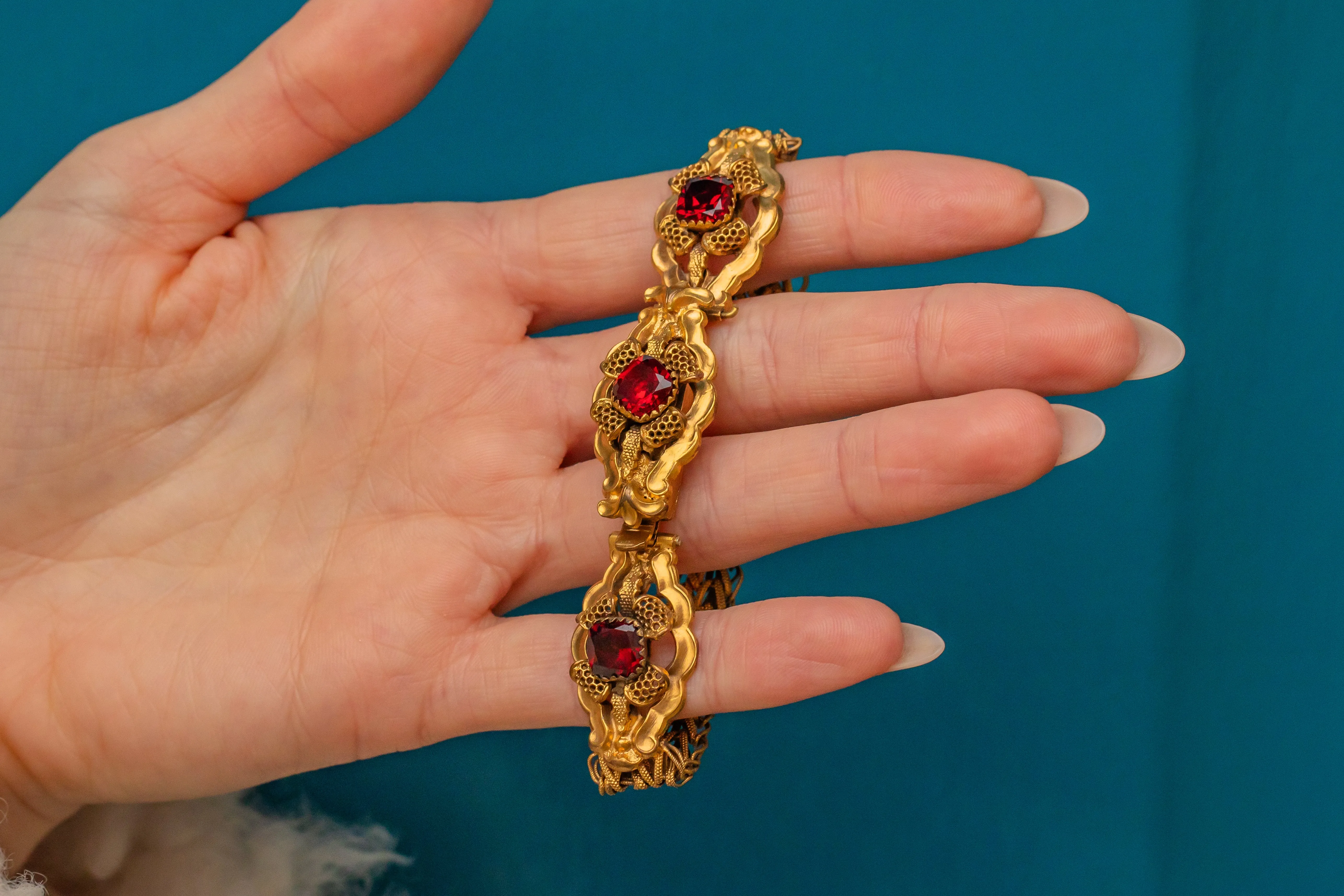 Rare Georgian Pinchbeck Garnet Paste Bracelet, c.1790