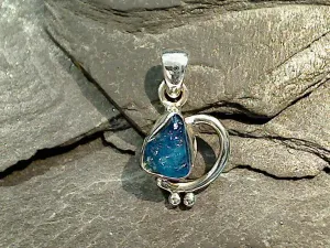 Rough Neon Apatite, Sterling Silver Small Pendant