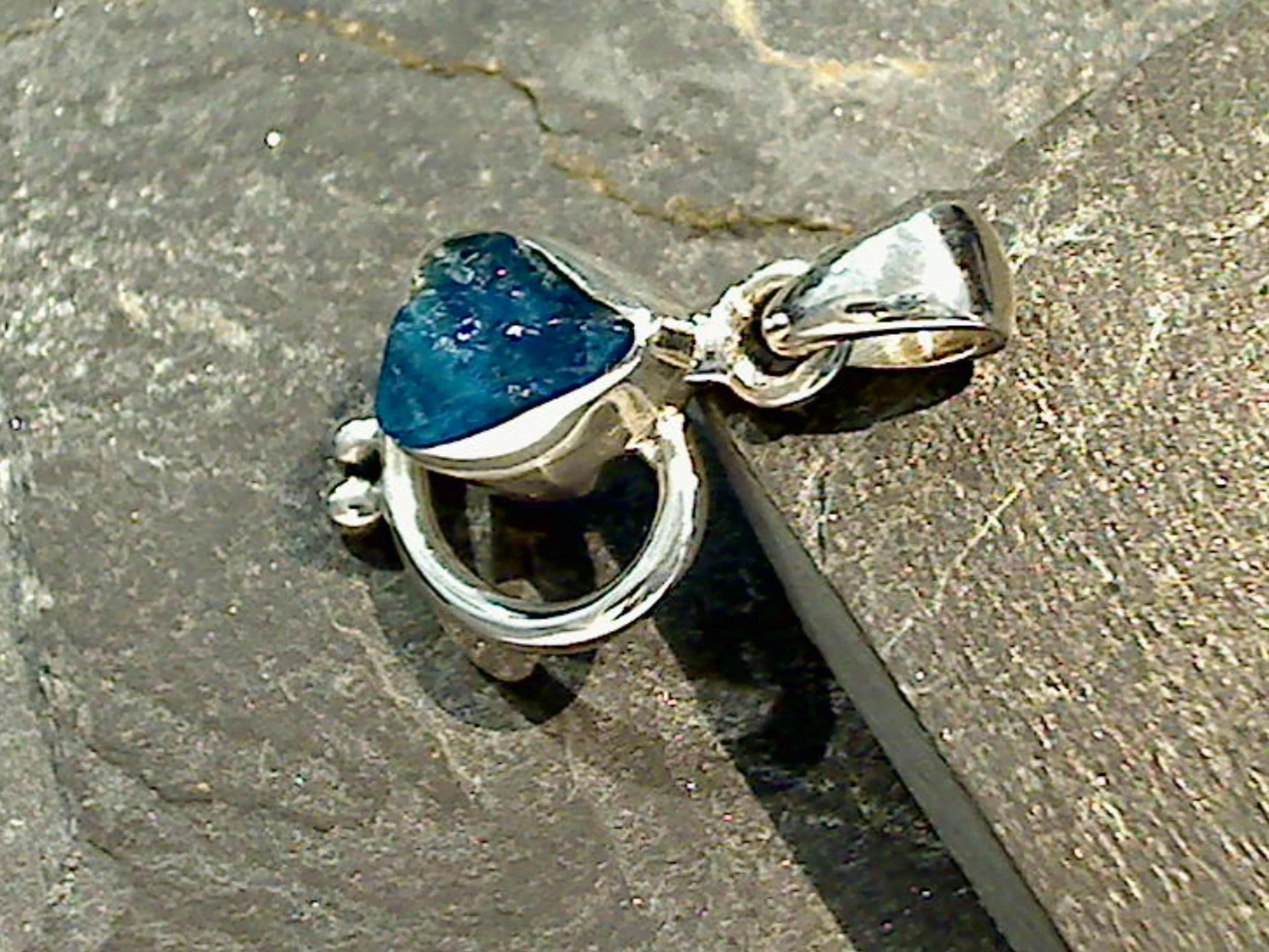 Rough Neon Apatite, Sterling Silver Small Pendant