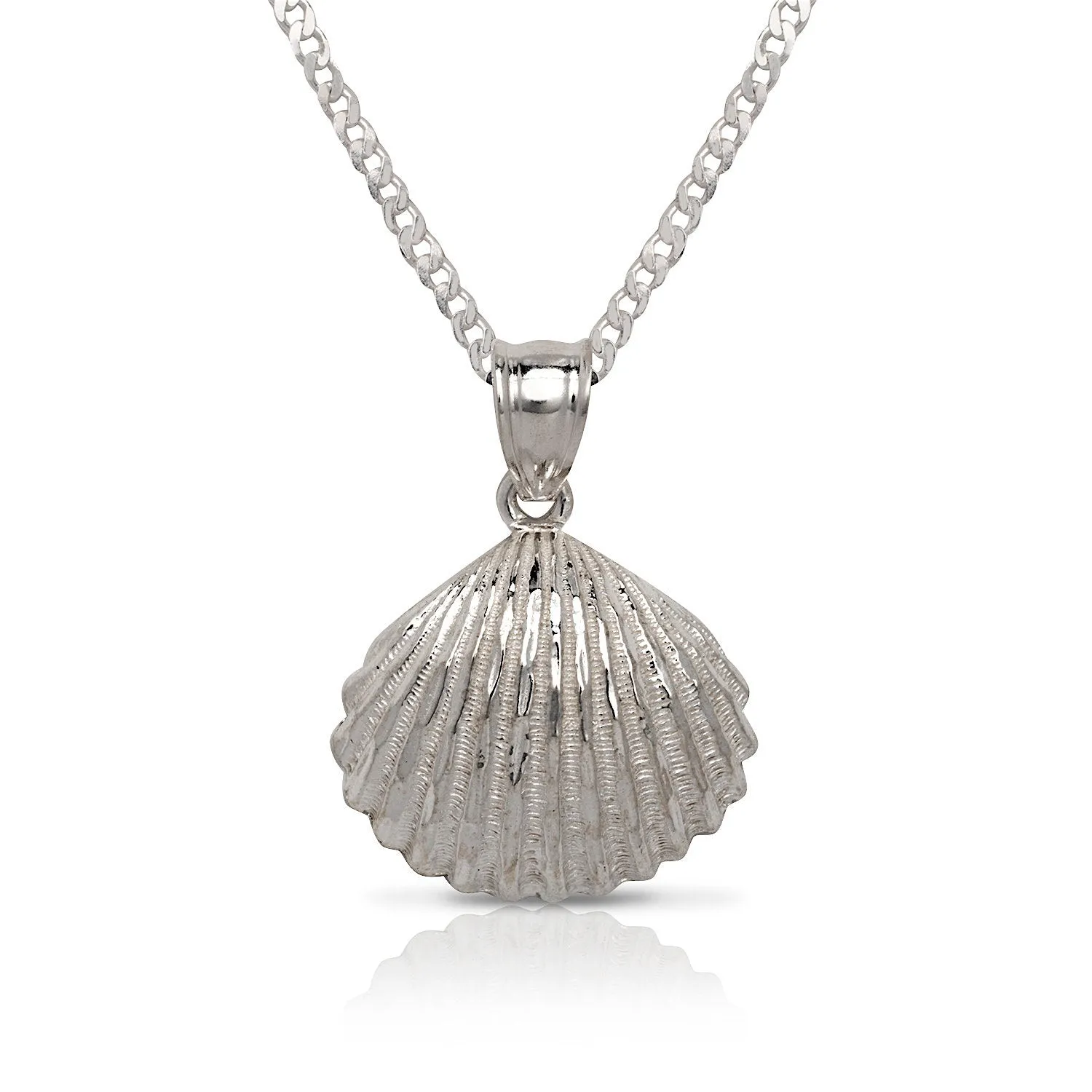 Scallop Sea Shell .925 Sterling Silver Pendant Necklace