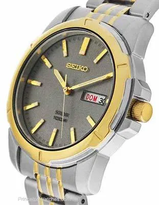 Seiko Solar Mens Two-Tone Day/Date Watch - Charcoal Dial - 100m