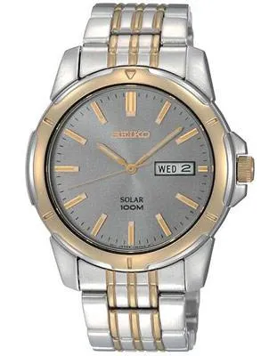 Seiko Solar Mens Two-Tone Day/Date Watch - Charcoal Dial - 100m