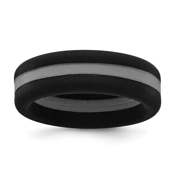 Silicone Black with Blue Line Center 7.5mm Flat Band