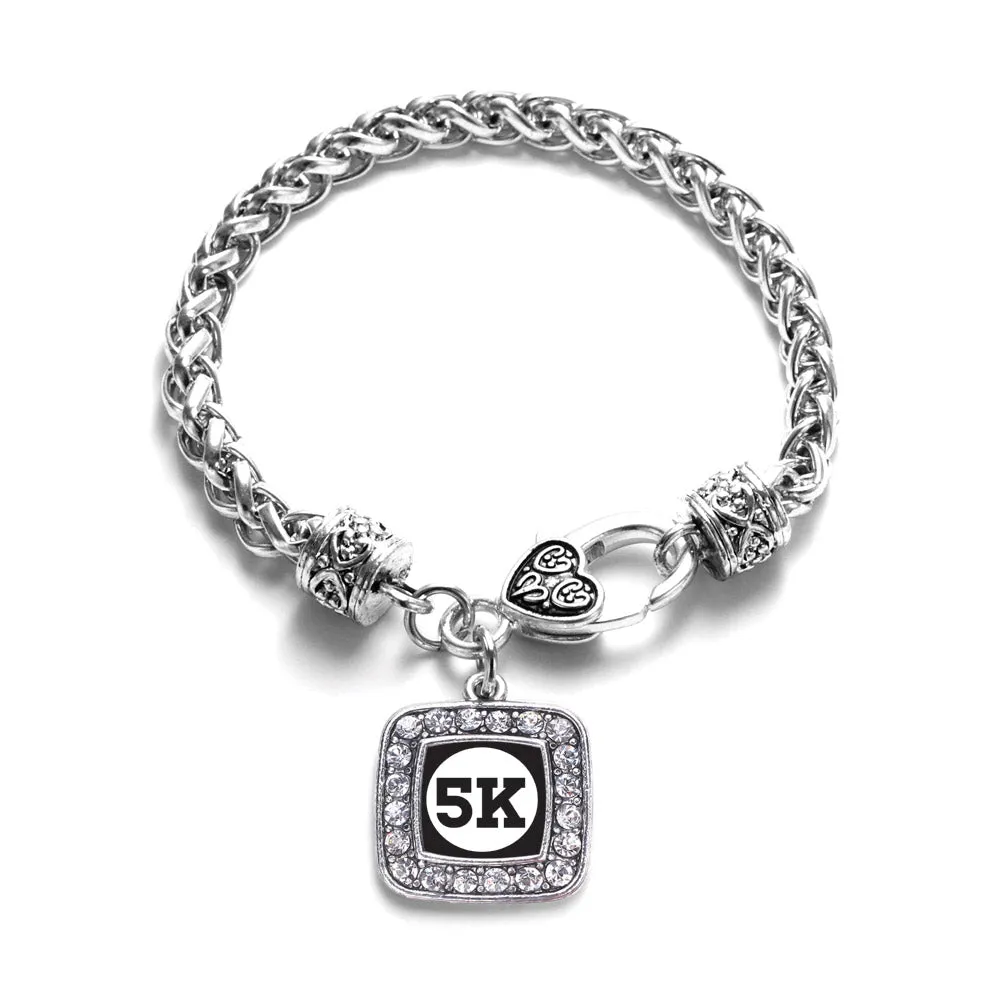 Silver 5K Runners Square Charm Braided Bracelet