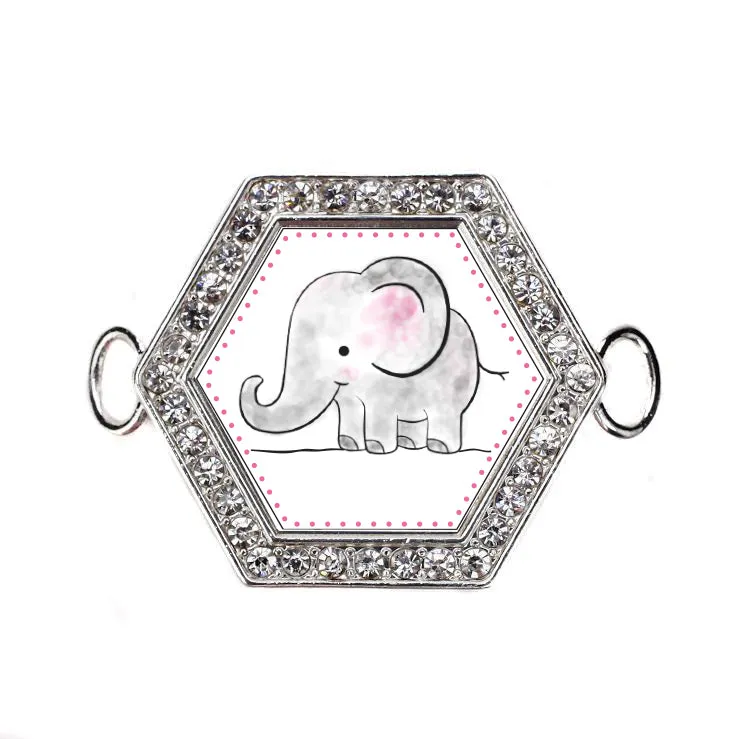 Silver Baby Elephant Hexagon Charm Bangle Bracelet