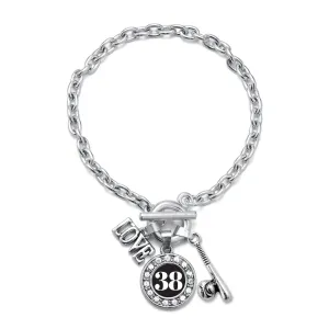 Silver Baseball Bat - Sports Number 38 Circle Charm Toggle Bracelet