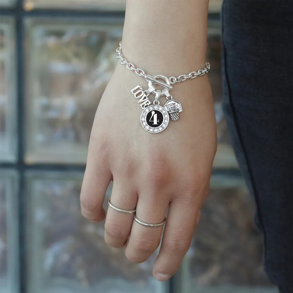 Silver Basketball Hoop - Sports Number 4 Circle Charm Toggle Bracelet