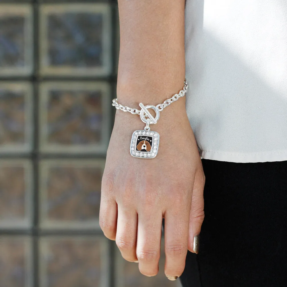 Silver Beagle Lover Square Charm Toggle Bracelet