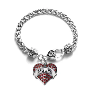 Silver Big Bro Red Red Pave Heart Charm Braided Bracelet