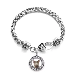 Silver Birman Cat Circle Charm Braided Bracelet