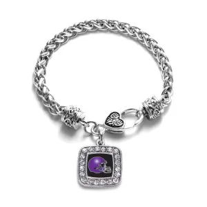 Silver Black and Purple Team Helmet Square Charm Braided Bracelet