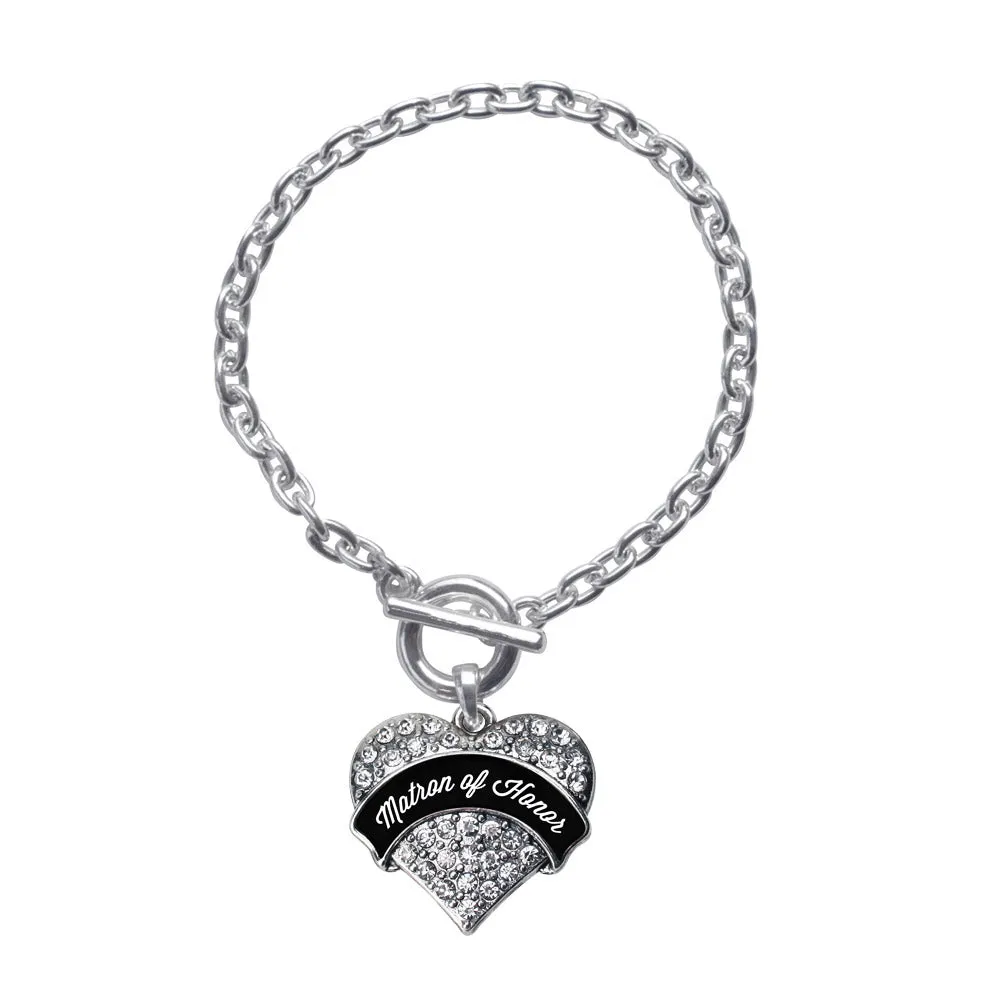 Silver Black and White Matron Pave Heart Charm Toggle Bracelet