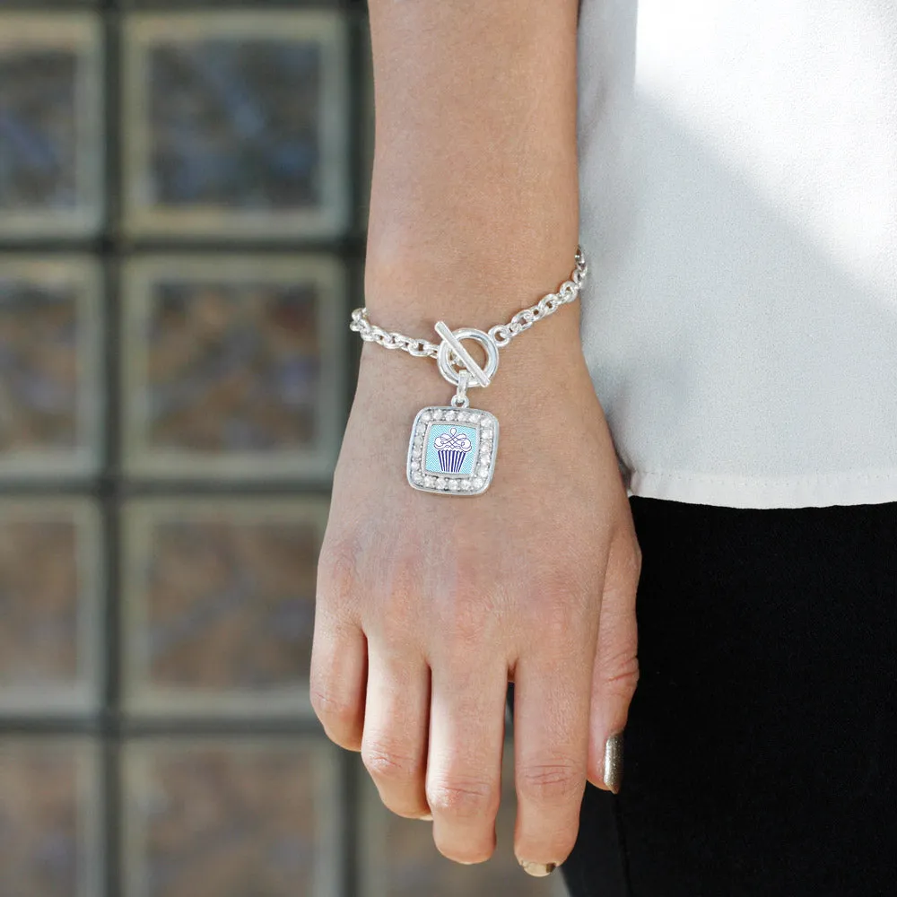 Silver Blue Chevron Cupcake Square Charm Toggle Bracelet