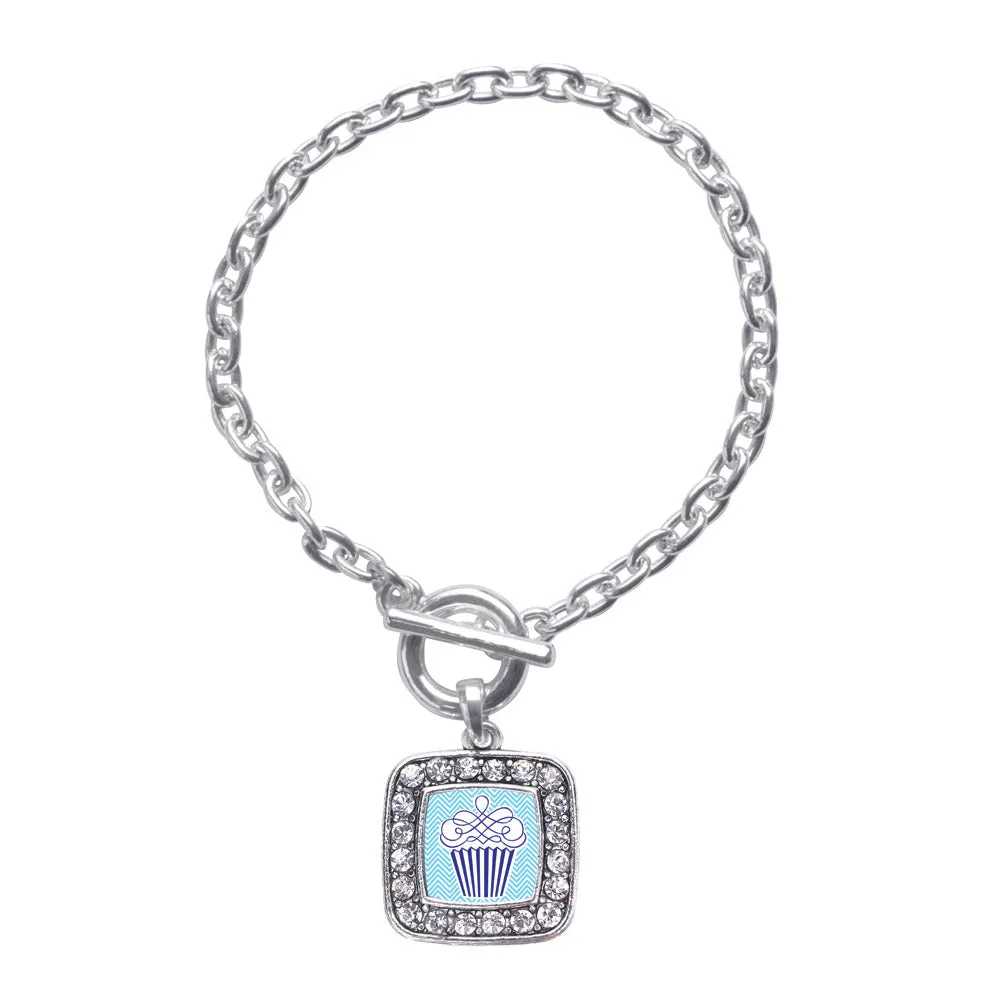 Silver Blue Chevron Cupcake Square Charm Toggle Bracelet