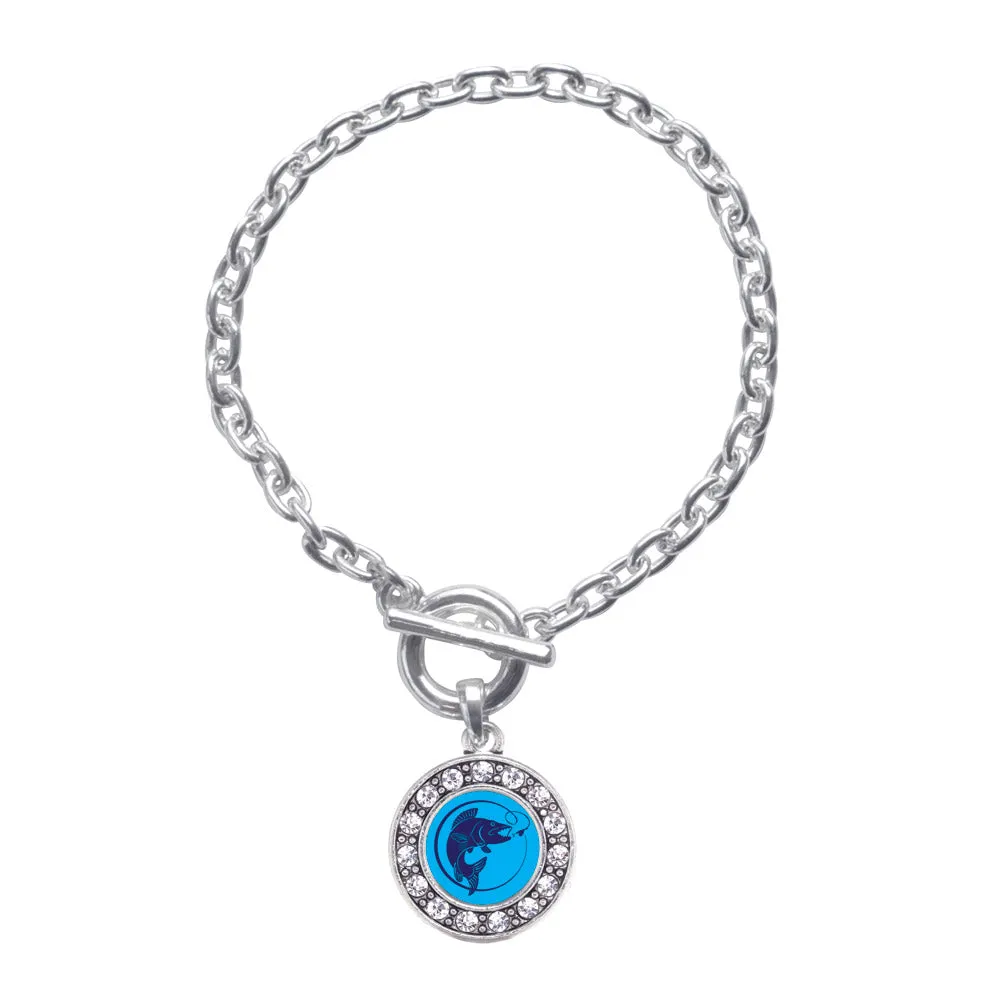 Silver Blue Fishing Circle Charm Toggle Bracelet