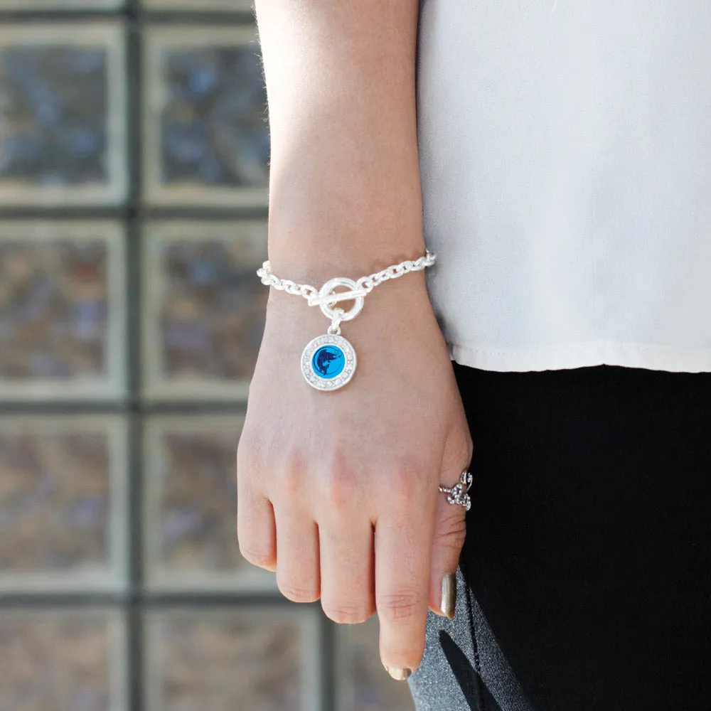 Silver Blue Fishing Circle Charm Toggle Bracelet