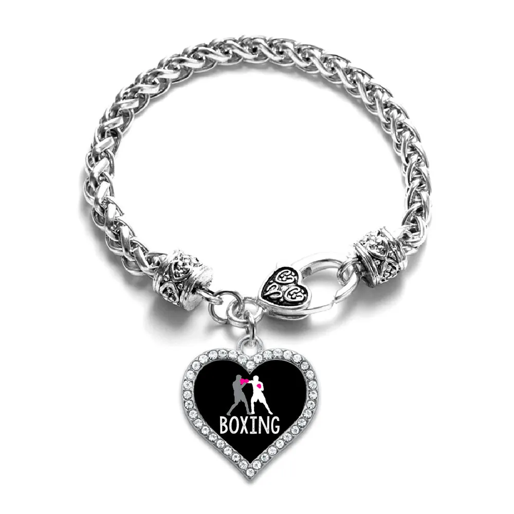 Silver Boxing Open Heart Charm Braided Bracelet