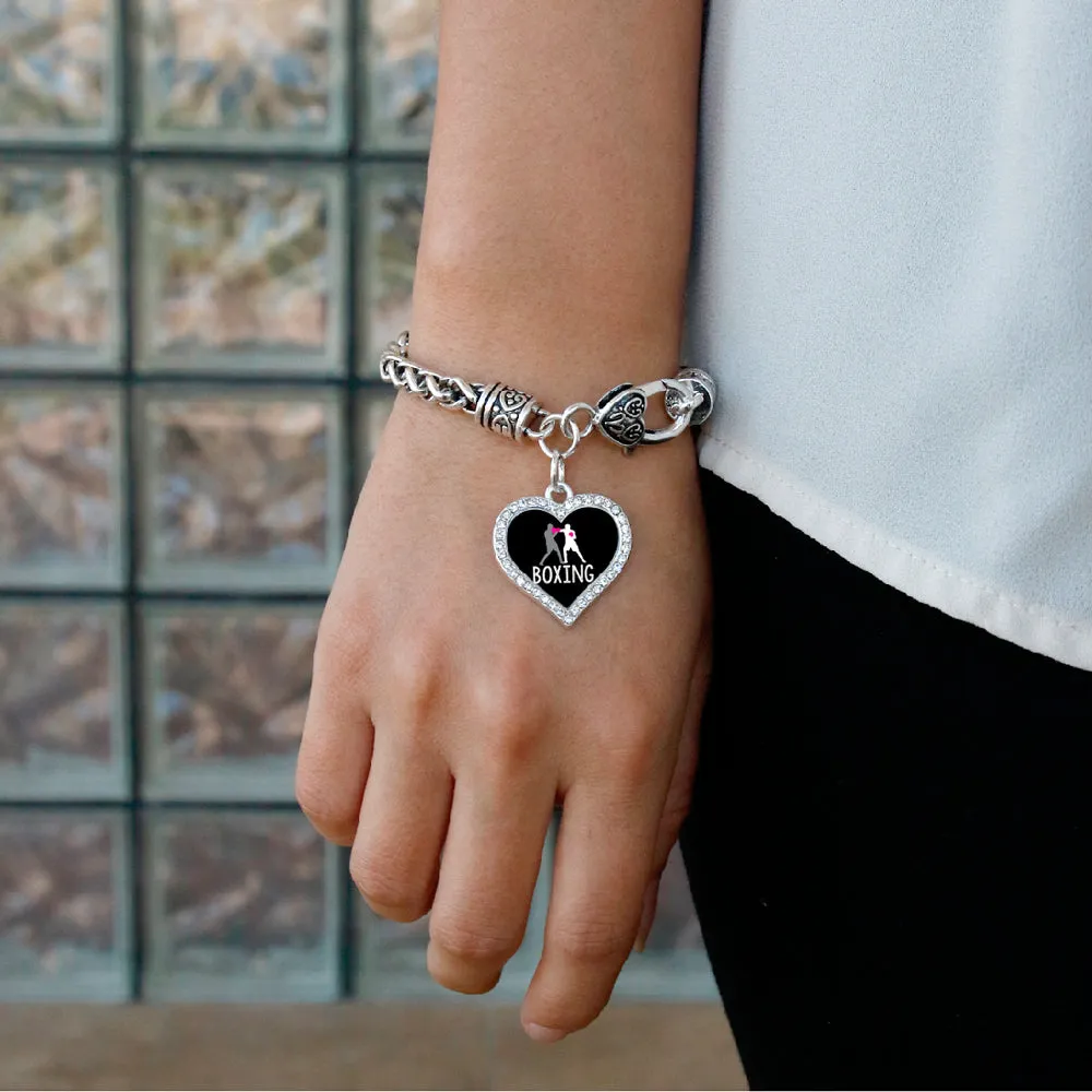 Silver Boxing Open Heart Charm Braided Bracelet