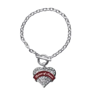 Silver Burgundy Matron of Honor Pave Heart Charm Toggle Bracelet