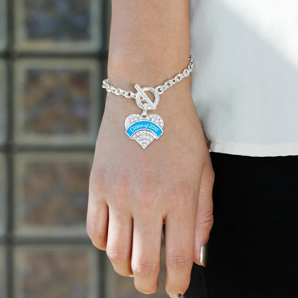 Silver Class of 2015 - Blue Pave Heart Charm Toggle Bracelet