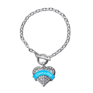 Silver Class of 2015 - Blue Pave Heart Charm Toggle Bracelet