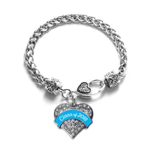 Silver Class of 2018 - Blue Pave Heart Charm Braided Bracelet